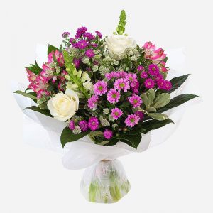 hello - purple and white flower arrangement